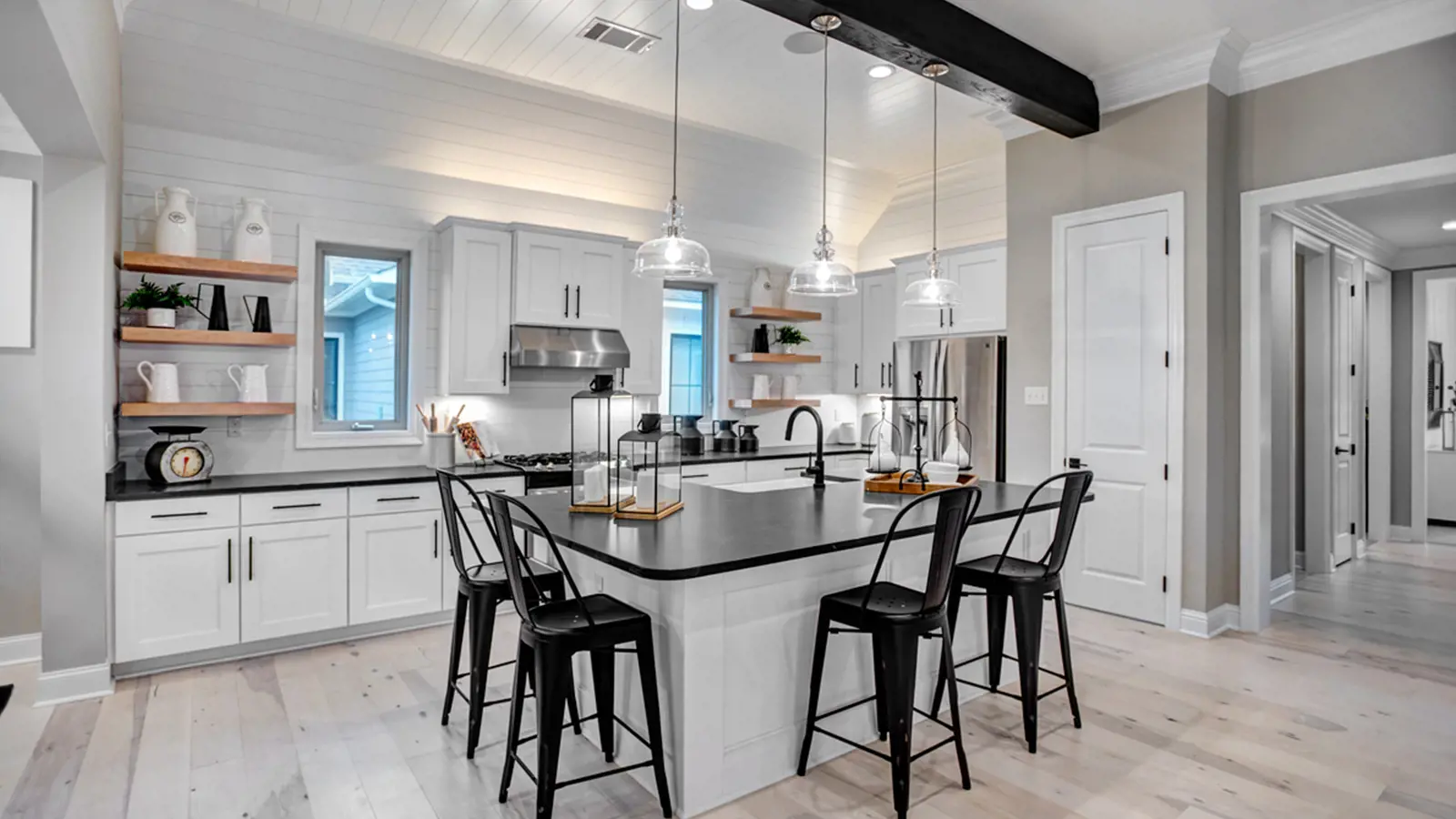 White Kitchen Island with Black Counter